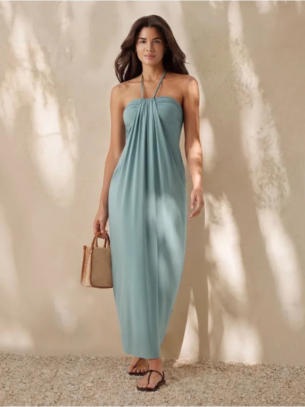 HALARA Halter Tie Back Maxi Dress with Pockets